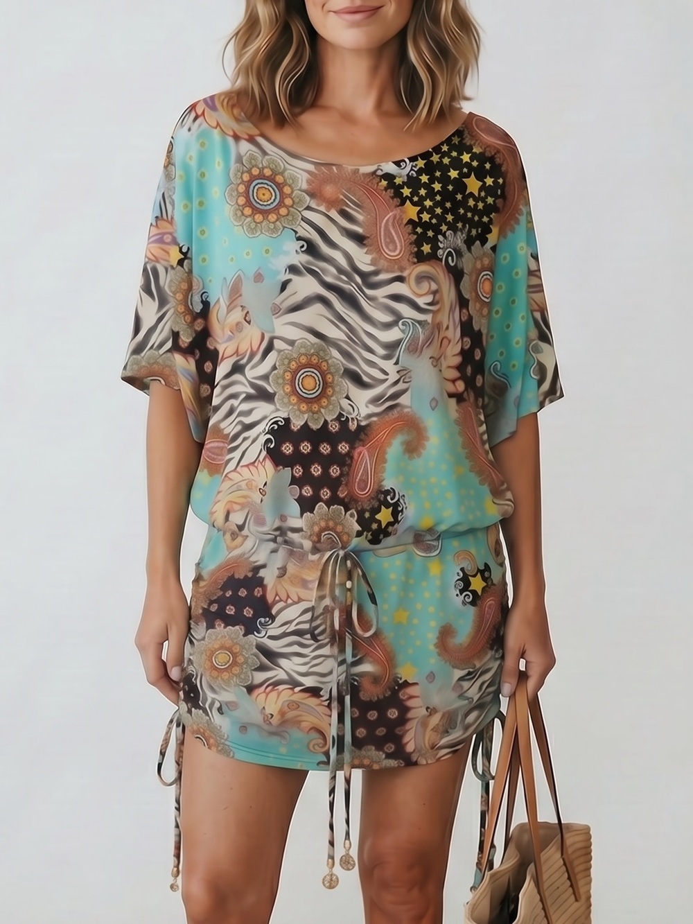 Luli Fama Miami Bound Playera Mini Dress coverup boho  Paisley Zebra vacation